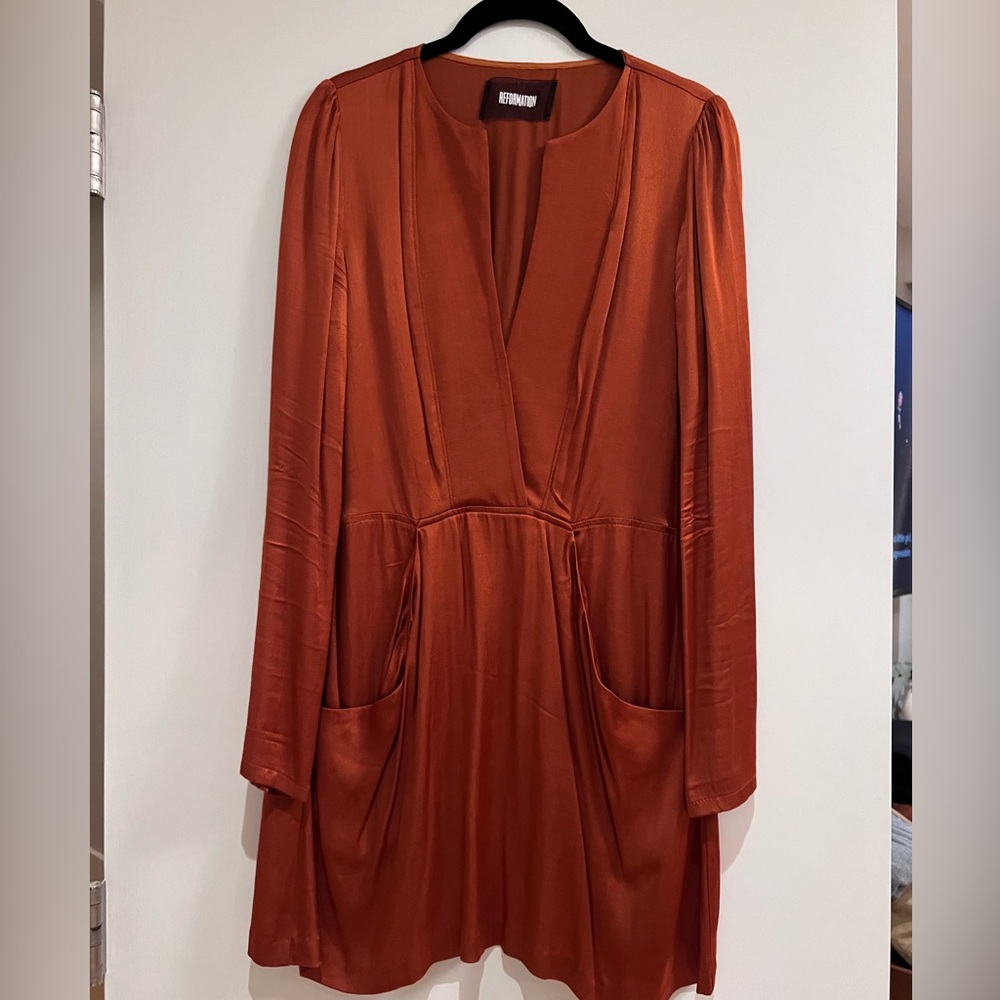 REFORMATION // orange silky mini dress